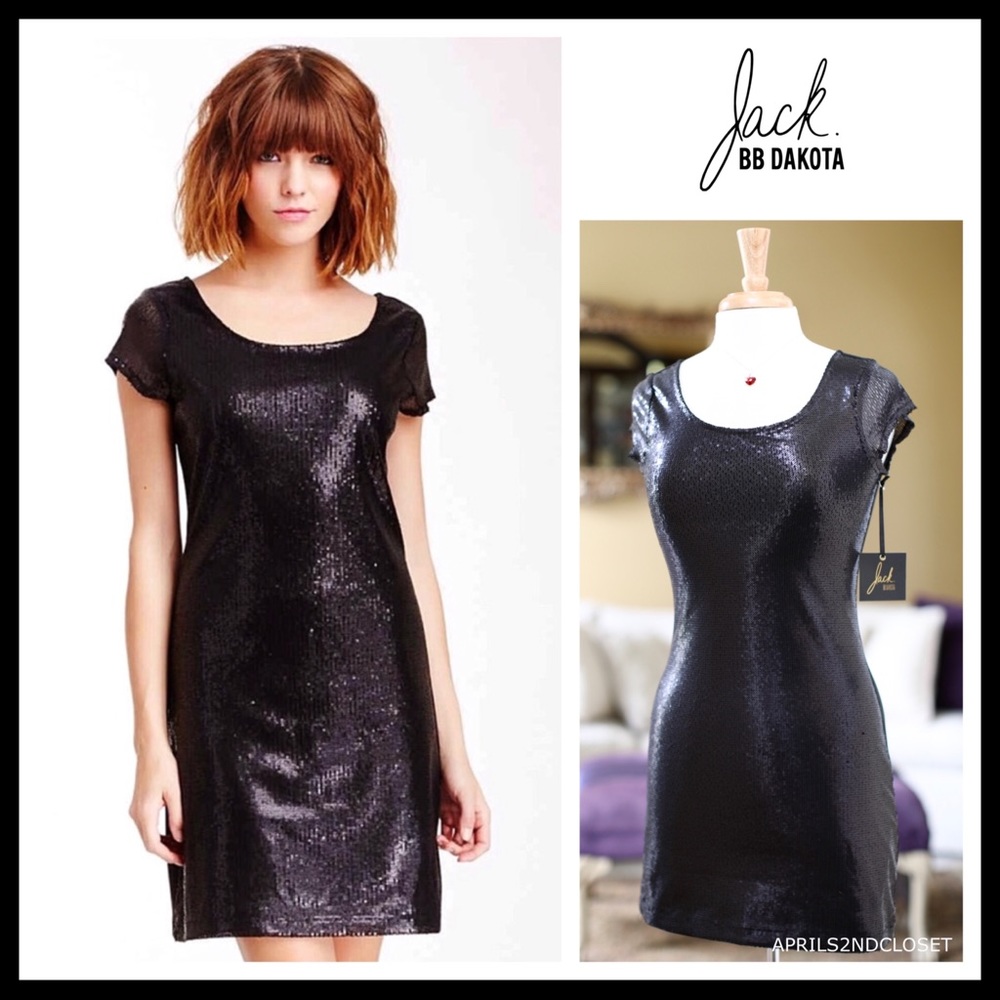 BB DAKOTA BLACK SEQUIN EMBELLISHED COCKTAIL PARTY 80s RETRO MINI DRESS A3C - Picture 1 of 8